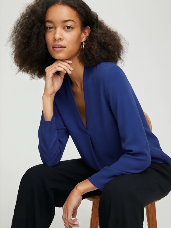 Babaton Tops - Babaton| Aritzia| Royal Blue Power Blouse V-Neck Long Sleeve Top Sz XS